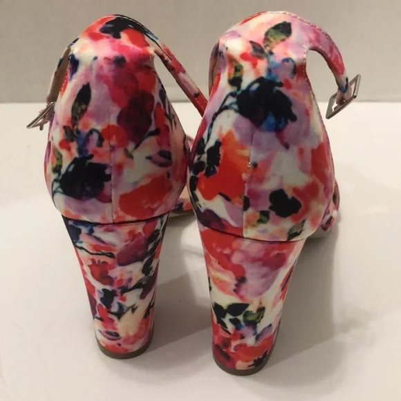 Madden Girl floral heels size 7 ankle strap open toe pink multicolored - Picture 4 of 6